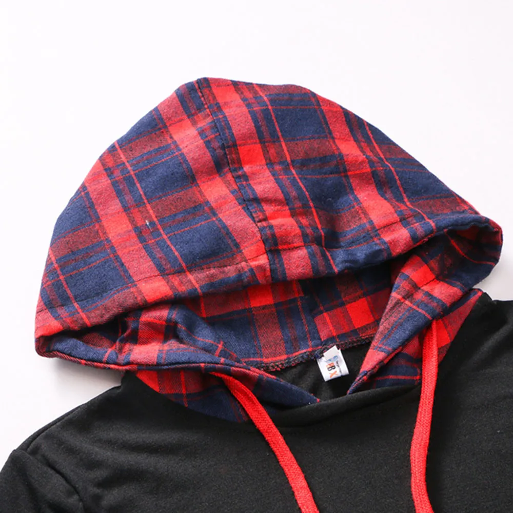 Женская клетчатая Толстовка с длинным рукавом толстовка капюшоном топы блузка