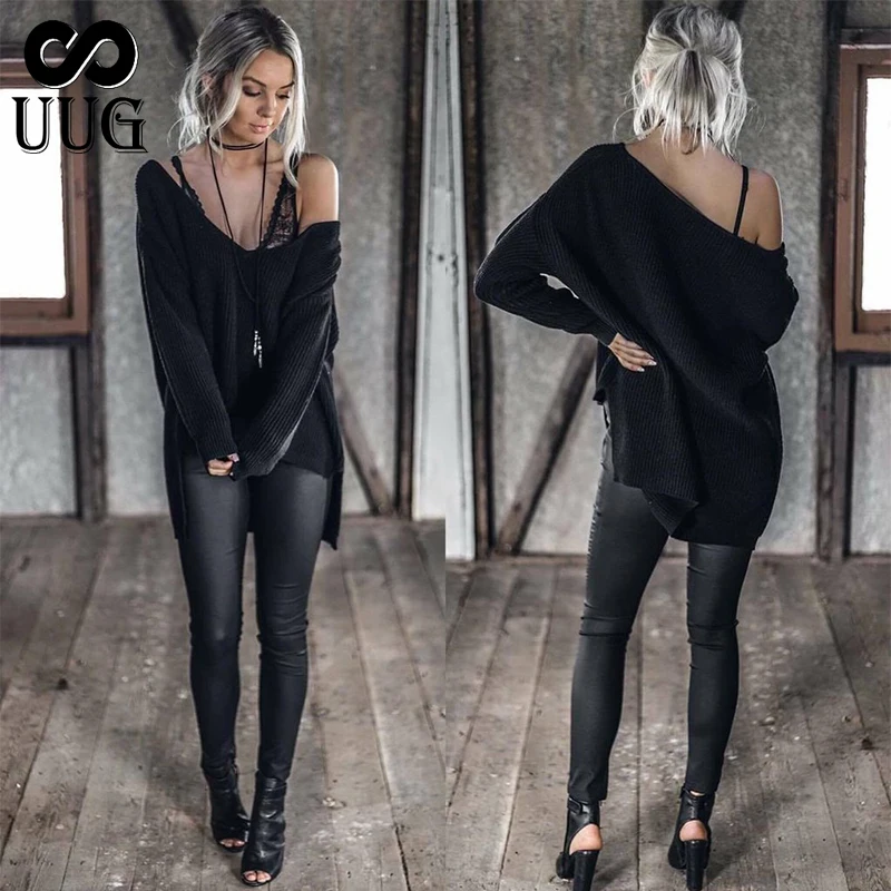 UUG 2019 New Women Fashion Sexy Sweater Loose Batwing Sleeve Plus Size Pullover Spring Autumn Cashmere Sweaters | Женская одежда