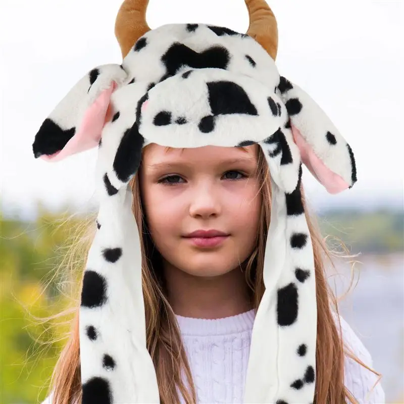 

Cow Hat with Moving Ears Novelty Plush Hat Comfortable Lovely Plush Hat