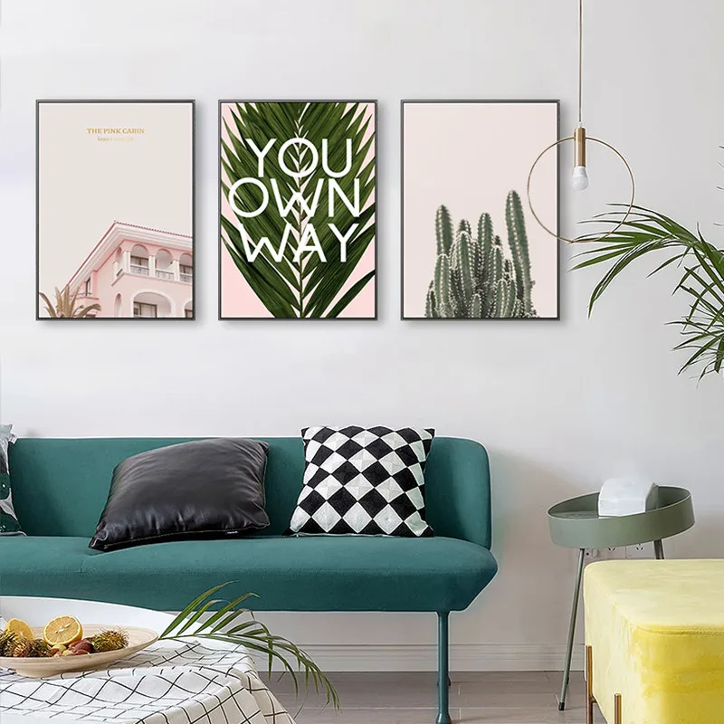 Морден растения пейзаж абстрактный ананас волны розовый дом слово девиз Холст