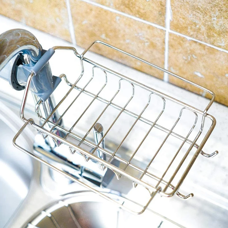 

Kitchen Faucet Sponge Holder, Stainless Steel Storage Rack Hanging Sink Organizer for Soap Sponge Brush Scrubber Sink