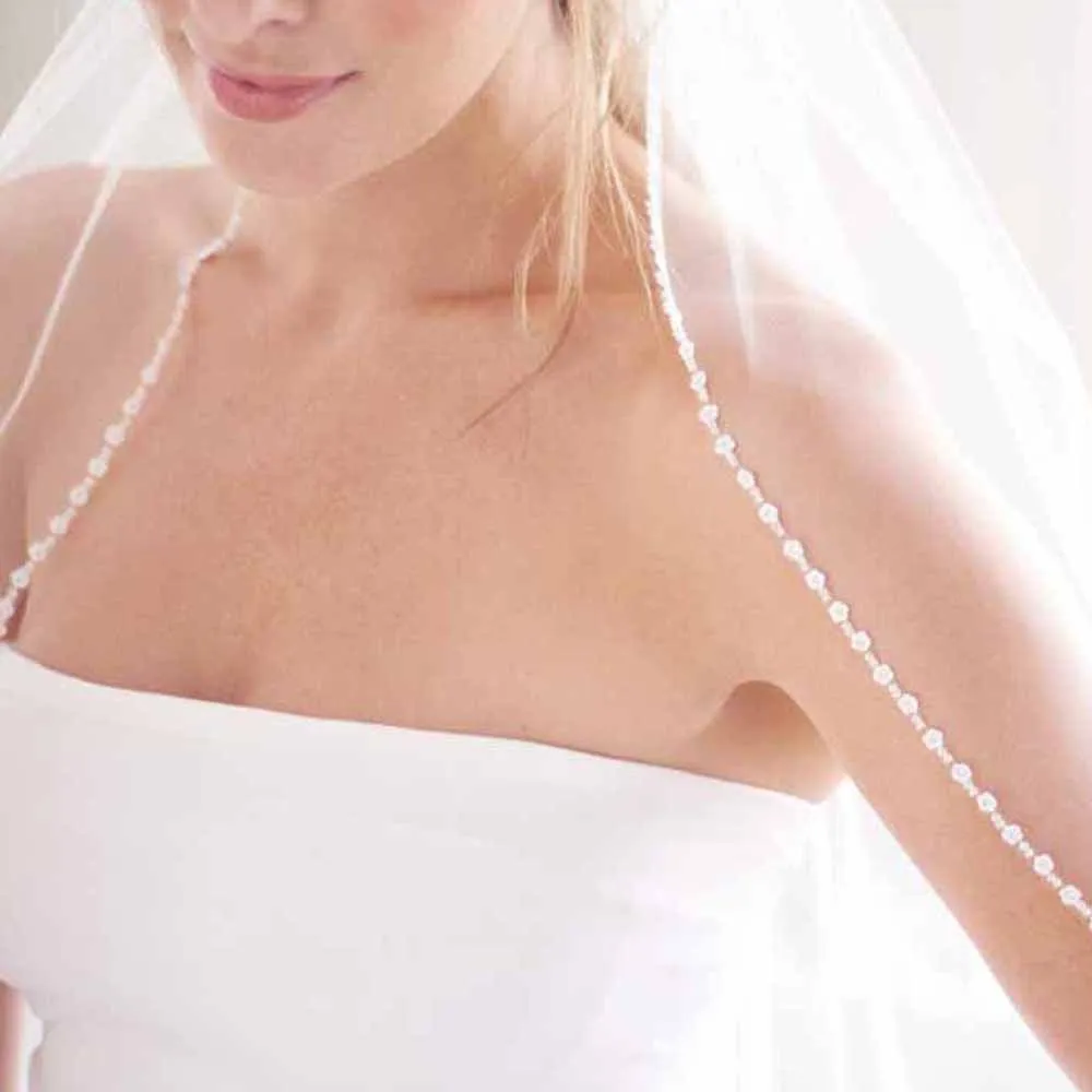 V34 белого цвета и слоновой кости свадебная фата один Слои бисера Край Локоть