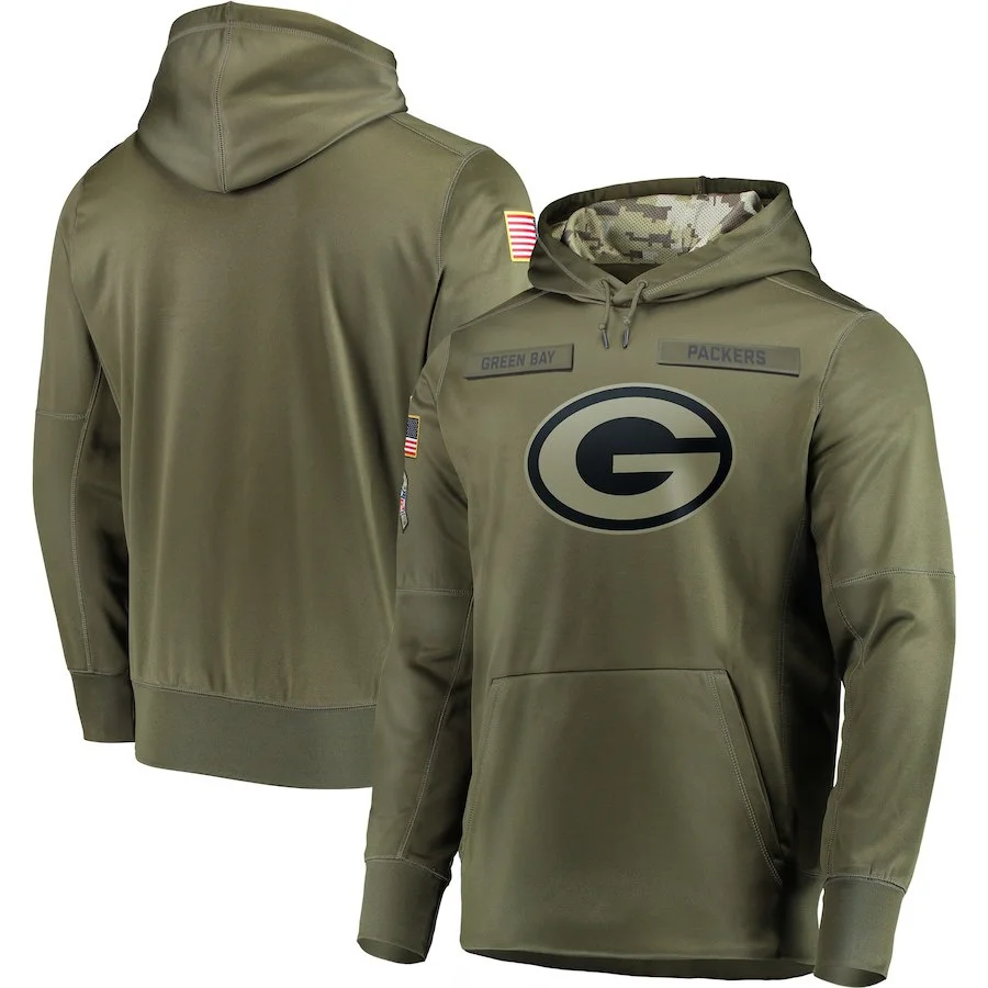 

Green Bay MEN Hoodies Sweatshirt Packers Salute to Service Sideline Therma Performance Pullover American football Hoodie Olive