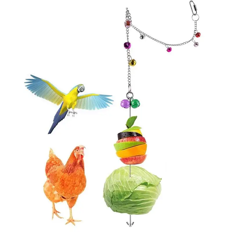

Creative Hanging Bird Feeder Toy Long Vegetable Fruit Skewer Parrots Birds Holder Toy With Bells Pet Food Feeding Accessories