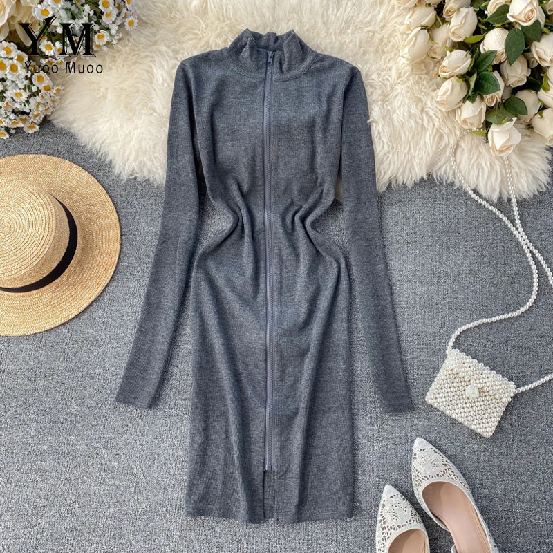 YuooMuoo европейский стиль Ins облегающее платье элегантное на молнии с воротником