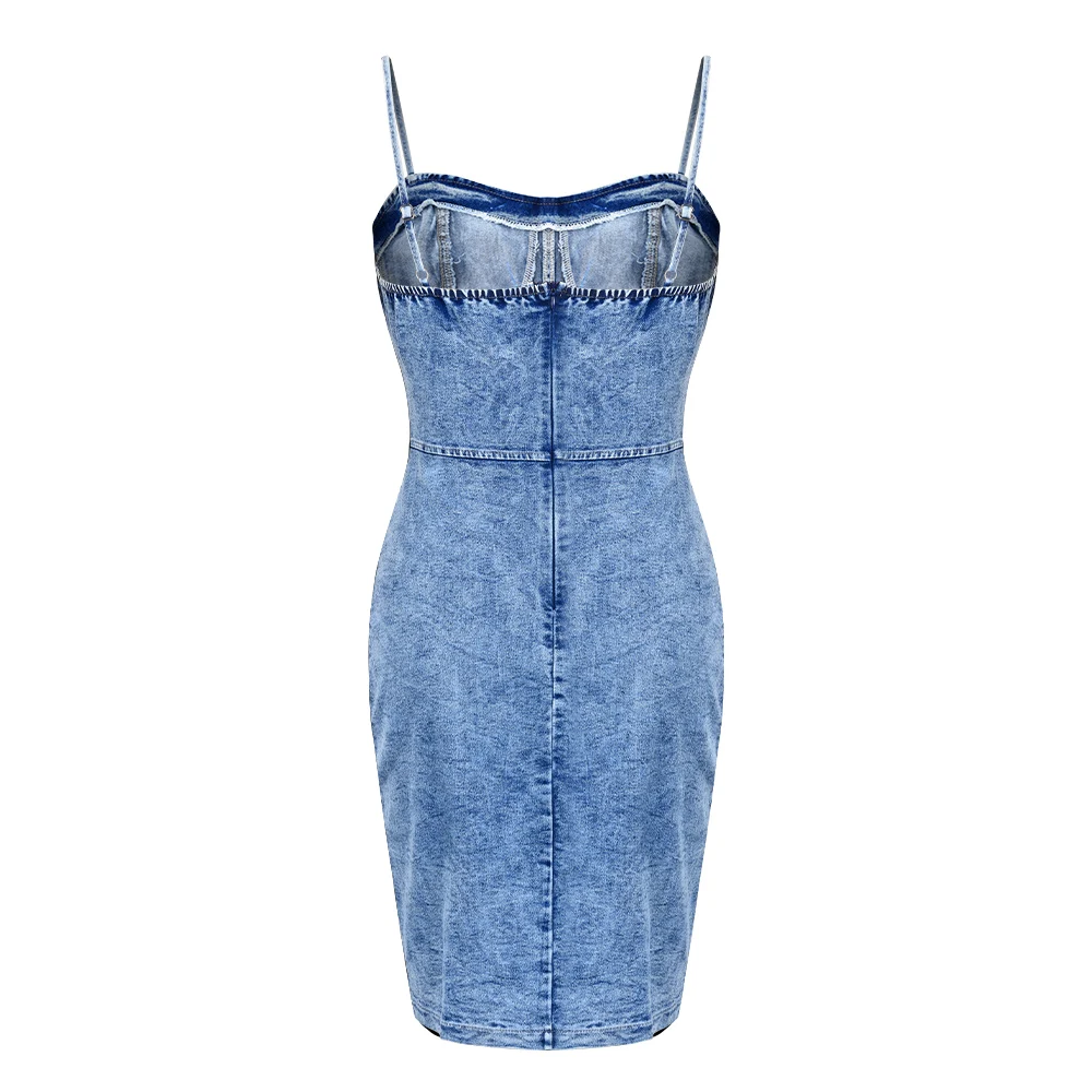 

Woman Bag Hip Denim Dress Backless Slim Dress Tight-Fitting Retro Style Party Spagetti Straps Sexy Jeans Ladies Dresses D30