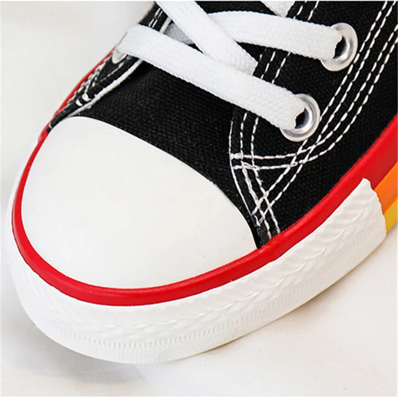 Spring Korean Version Of Canvas Children's Shoes Girls High-top Lace-up Fashion Trend Students Rainbow Soles Casual | Детская одежда