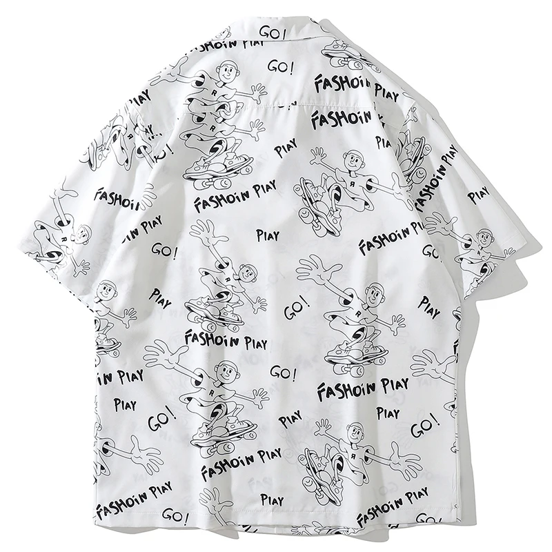 Summer Vintage Shirt Streetwear Men Cartoon Boy Print Hawaiian Beach Shirt Harajuku Short Sleeve Hip Hop Aloha Shirt Clothing