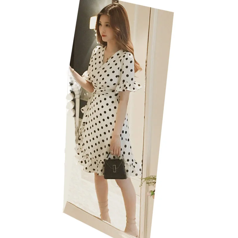 

Women's Summer 2021 Sexy V-neck Casual Polka Dot Mini Dress Women's Simiya Beach Dress Ruffle Short Sleeve A-line Mini Dress