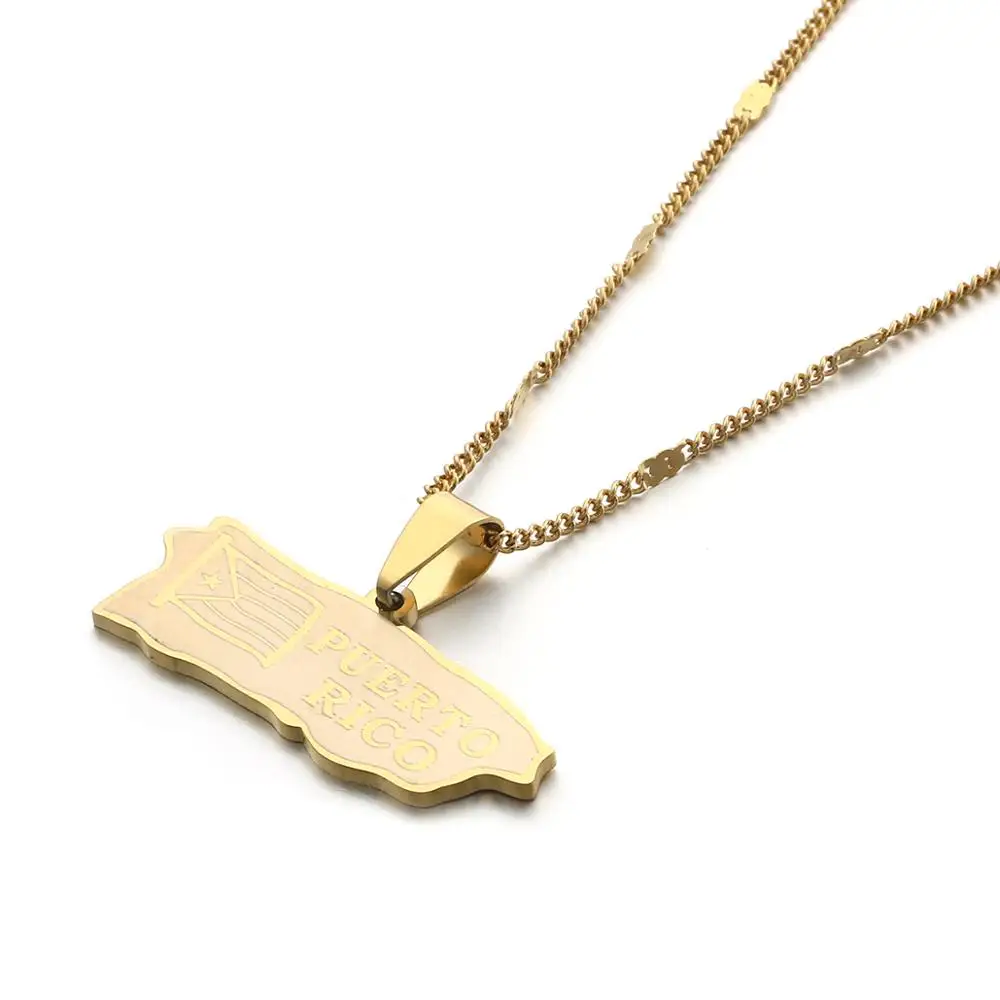Цепочка с подвеской в виде карты Пуэрто Рико из нержавеющей стали|Ожерелья