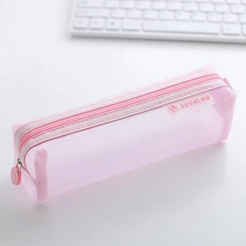 Pink 20.5x6x6.5cm Черный студент пеналы для школы прозрачный нейлоновый пенал девушка сетки пенал сумка для карандашей канцелярия Школьные принадлежности - Цвет: Pink 20.5x6x6.5cm