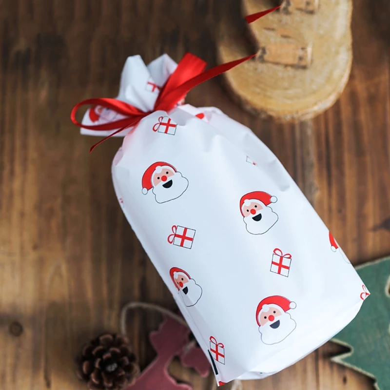 Santa Claus gift 50/100p 23x15 см Рождественская пластиковая сумка на шнурке для конфет и печенья закуски день рождения Свадебный декор Подарочная сумка новогодние подарки - Цвет: Santa Claus gift
