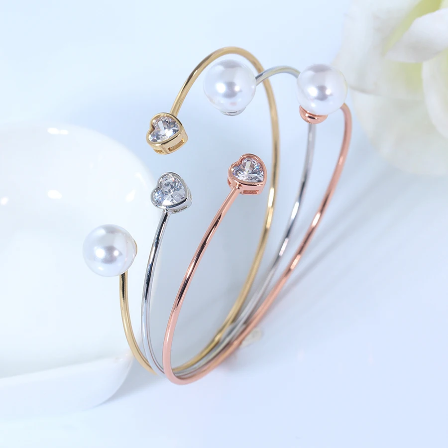 Регулируемый золотистый Серебристый браслет jingyang с сердцем жемчужный открытый