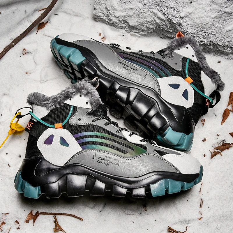 JIEMIAO Men Winter Snow Boots Plush Keep Warm Comfortable Walking Shoes Men Non-slip Sneakers High Cut Casual Running Shoes