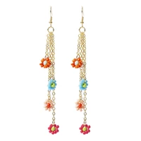 handmade beaded flower pendant earrings long chain earrings tassel earrings water drop earrings woman jewelry