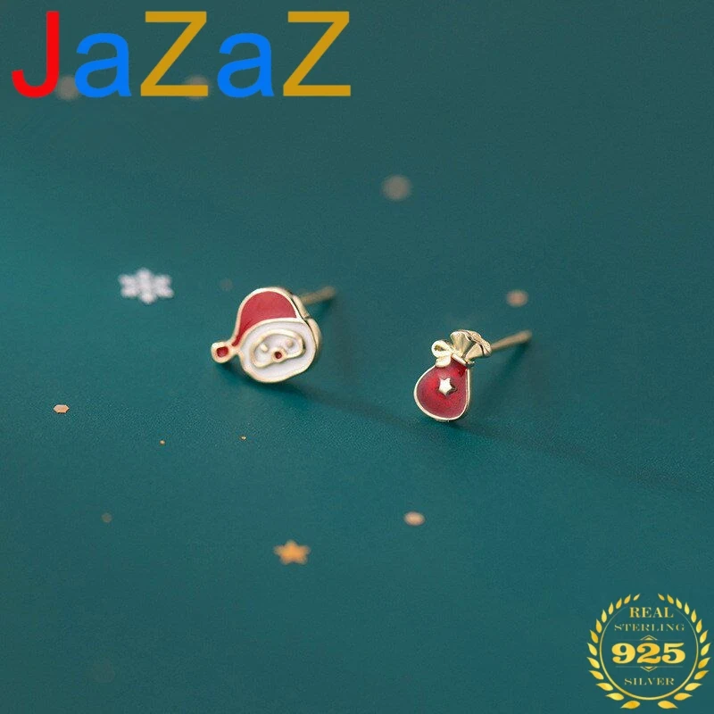 

A00205 Cute Sweet Authentic 925 Sterling Silver Santa Claus Gift Stud Earrings for Women Teen Students Christmas Jewelry