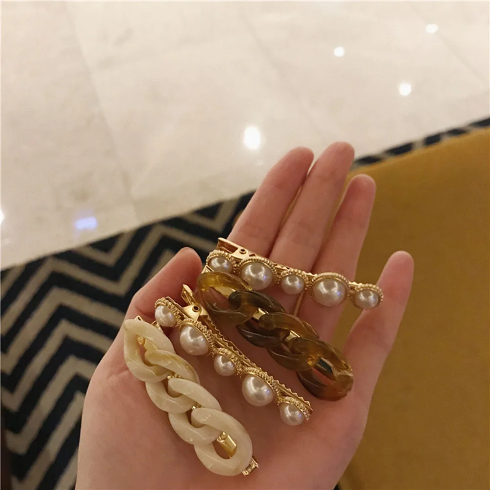 

Wind Chain Pearl Hairpin Combination Wild hair card side clip net red bangs clip female Korean hair accessories Jewelry