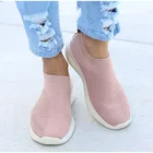 Туфли на плоской подошве, женские вязаные сетчатые кроссовки, осень 2020, модная женская дышащая повседневная обувь без шнуровки из вулканизированной стали, большие размеры 43