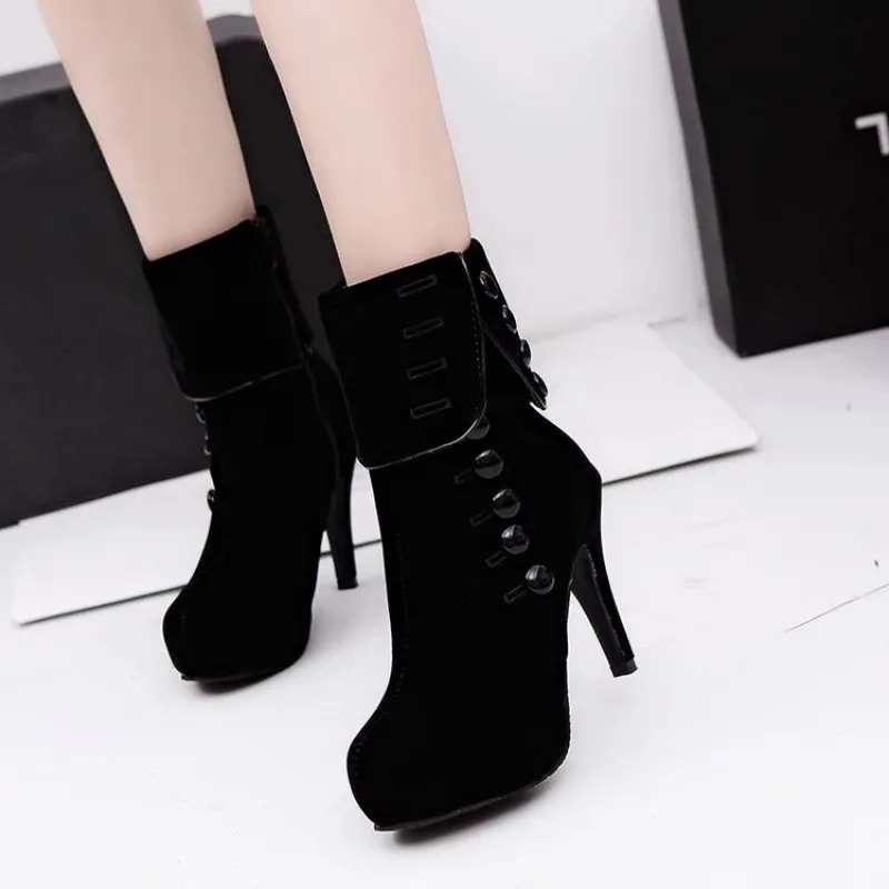 Winter Boot Women Winter Short Plush Snow Botas Sexy High Heels Platform Ankle Boots For Women Red Black Pumps Plus Size 35-42