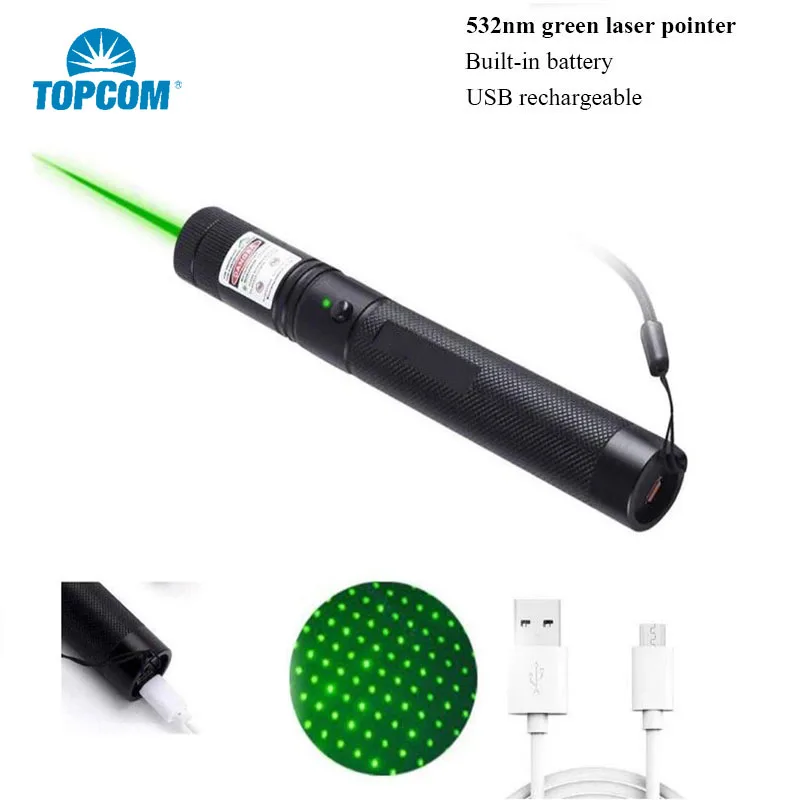 

Перезаряжаемая через USB зеленая вспышка Topcom, 50 мВт, 532 нм, зеленая лазерная указка, водонепроницаемая, со встроенной батареей, зеленая ручка