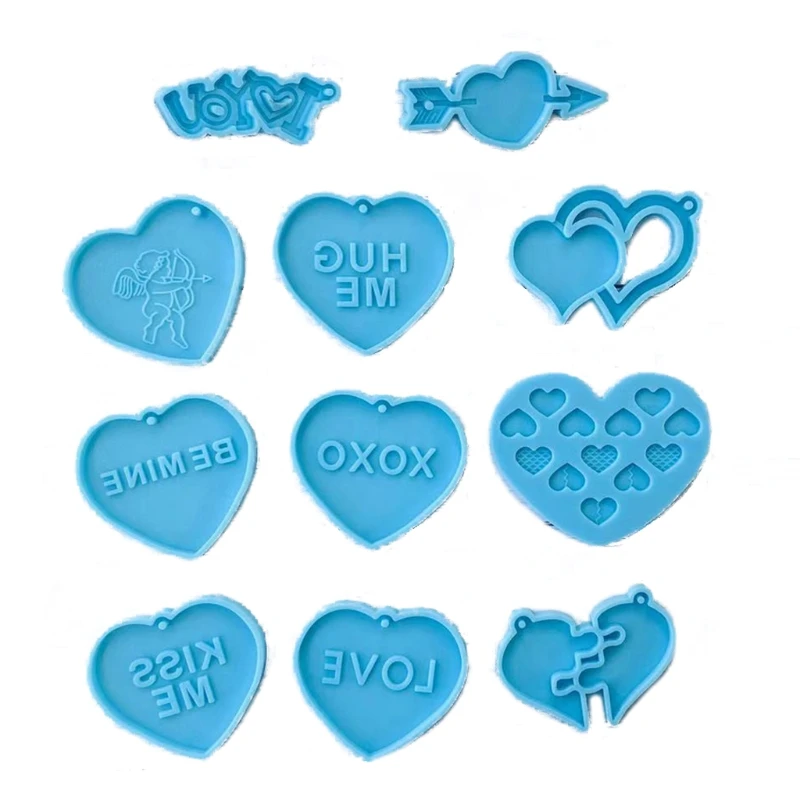 

11Pcs Valentine's Day Heart Pendant Resin Molds Kit Silicone Love Keychain Molds LX9E