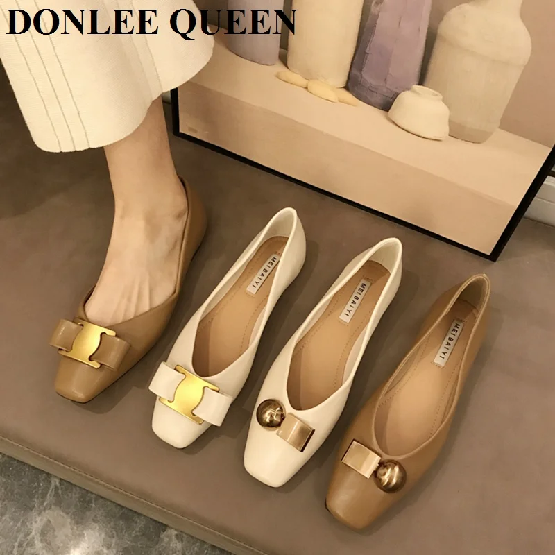 

Women Shoes Flats Ballet Square Toe Slip On Casual Loafer Soft Moccasins Brand Metal Buckle Ballerina Shoes Female Zapatos Mujer