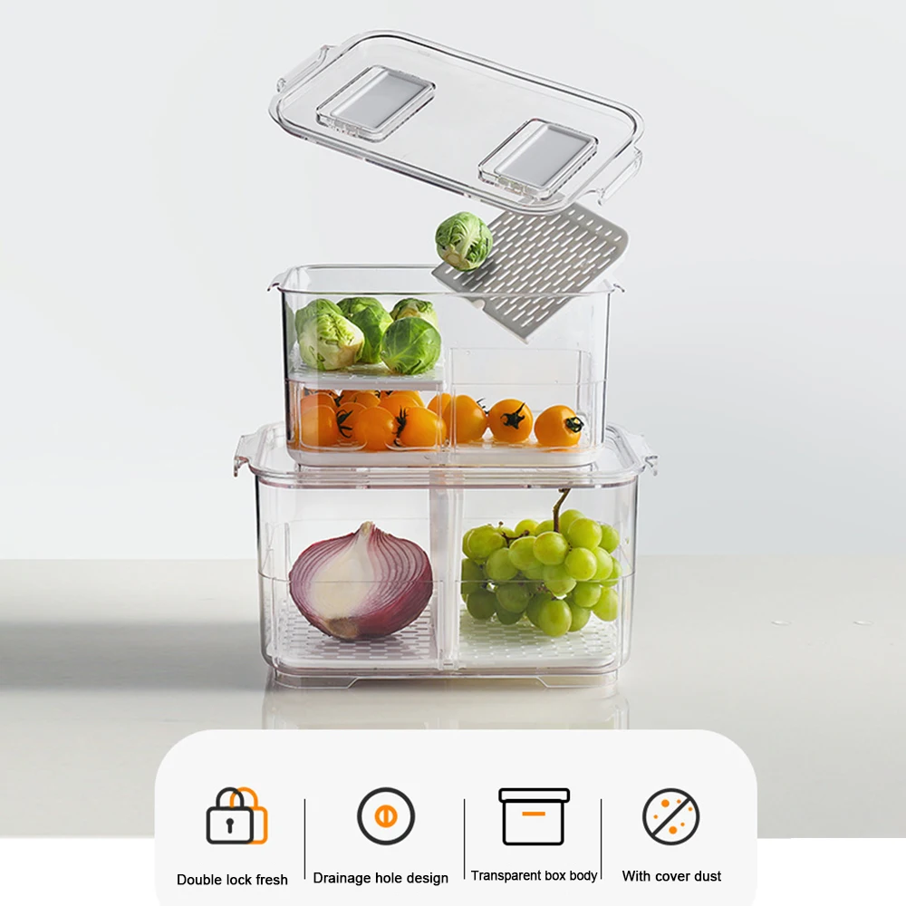 

Big Size Food Storage Containers with Lids Kitchen Refrigerator Storage Seal Tank Transparent Plastic Separate Fruit Fresh Box