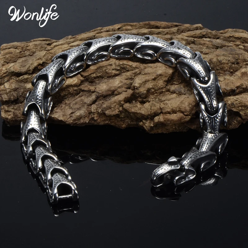 Мужские крутые браслеты из нержавеющей стали Dragon Grain в стиле панк рок мужские