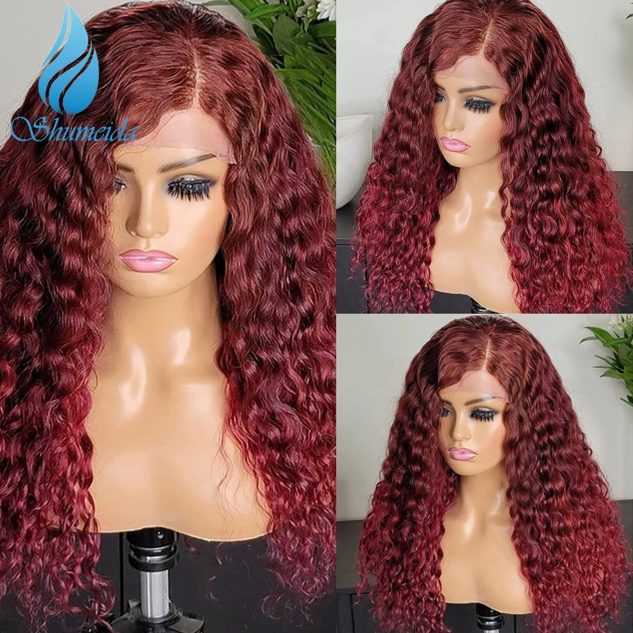 Парик Shumeida из натуральных волос красный цвет 13*4 на сетке спереди с детскими