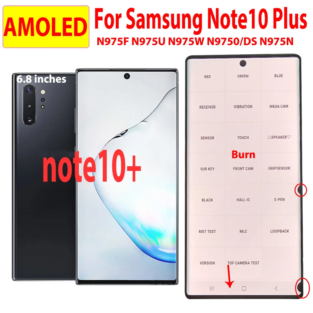 Original para Samsung Assembléia para Note10 + N975f Pixels Mortos Galaxy Plus Lcd Toque Digitador N975u N9750 – ds Display 6.8 Note10