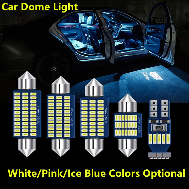 

1PCS 31mm 36mm 39mm 42mm Auto LED FESTOON Bulb 2835 leds C5W Car Dome Light Auto Interior Map Read Lamp DC12V White Blue Pink