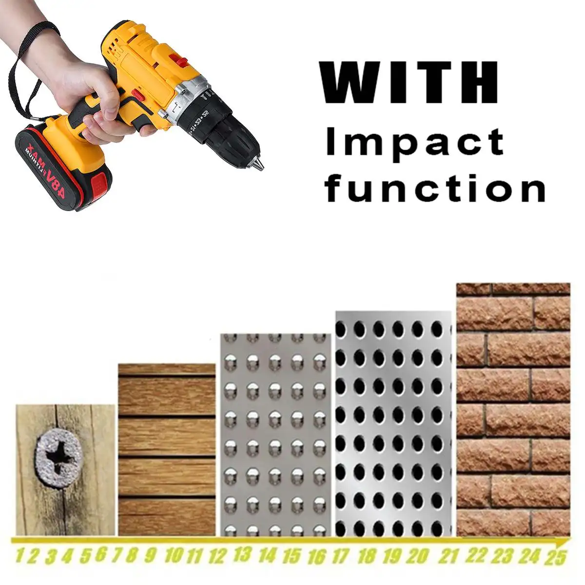 3 в 1 Беспроводная электрическая Ударная дрель ударная отвертка 25 + крутящего