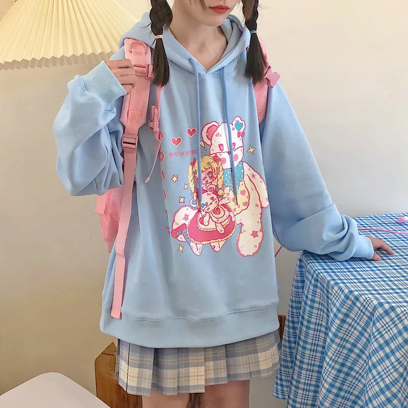 

Long Sleeve Hooded Sweatshirts Plus Size Japany Style Kawaii Hoodie Loose Fit Fashionable Spring 2021 Women's Clothing