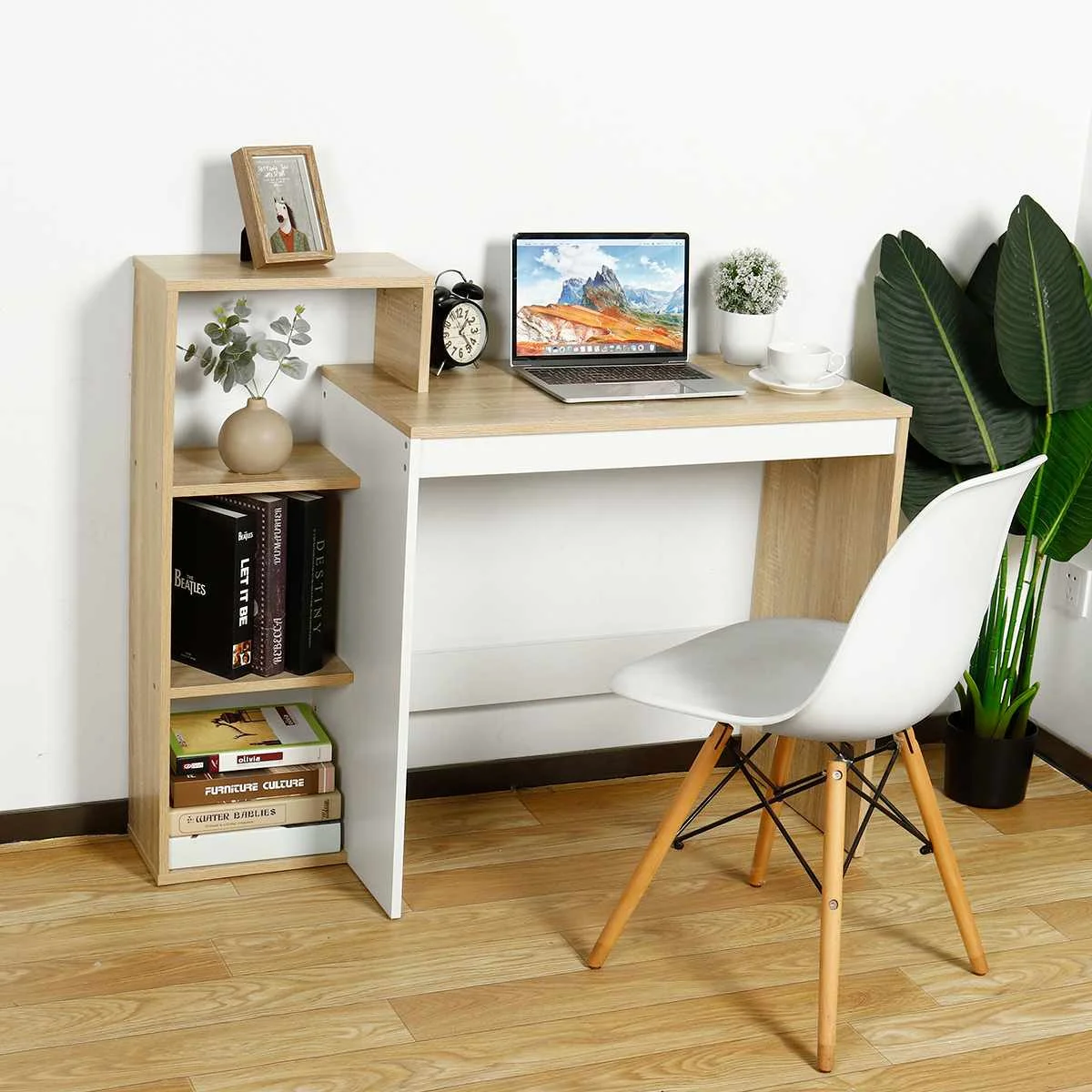 

43 Inch Upgraded Computer Laptop Desk Modern Style Computer Desk with Bookshelf for Home Office Workstation Studying Living Room