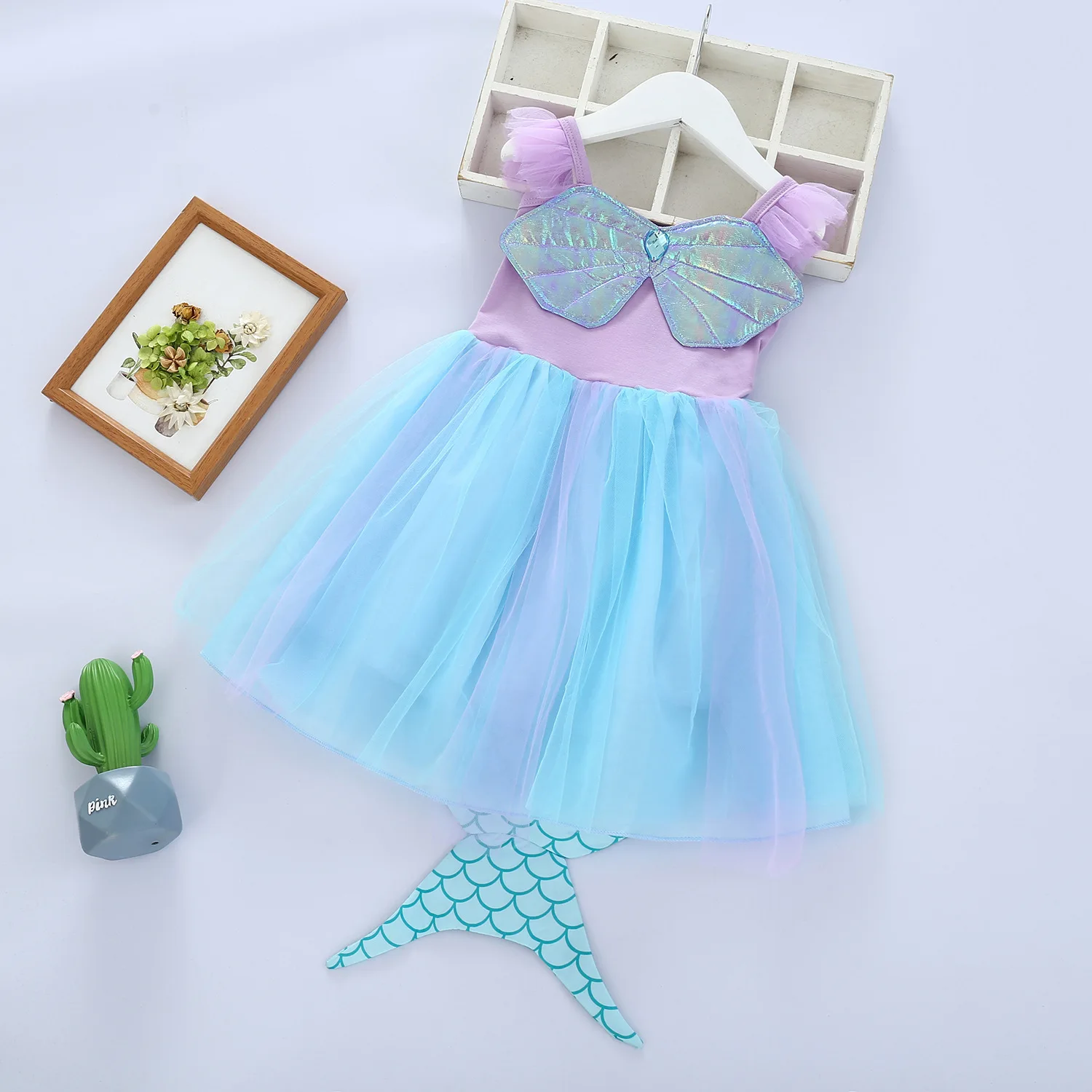 

2021 Summer Mermaid Dress for Baby Girl Kids Birthday Party Fancy Costume Mermaid Cosplay Costume Girl Short Sleeve 2 4 6 8 Year