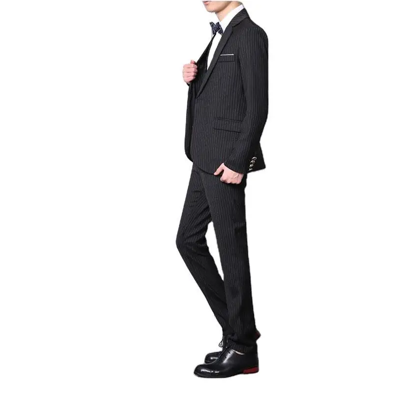 

( Jacket + Vest + Pants ) New Fashion Men's Striped Suit Three-Piece Business Casual Slim Suit Customization