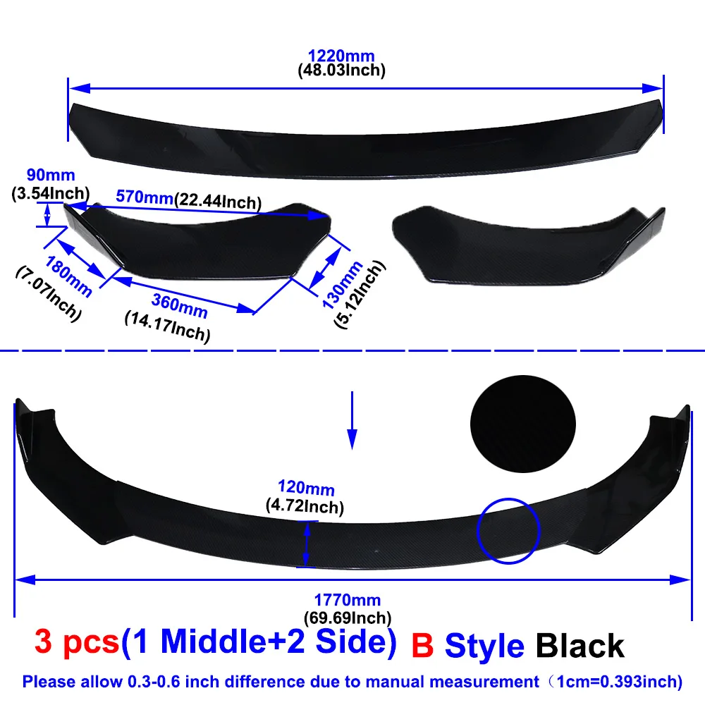 

Универсальный углеродное волокно/Черный Автомобильный передний бампер для губ разветвитель бампера Диффузор Защитный протектор