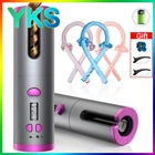 Портативная Автоматическая Плойка для волос, беспроводной утюжок для завивки волос с зарядкой от USB, с ЖК-дисплеем, керамический стайлер с вращающимися волнами