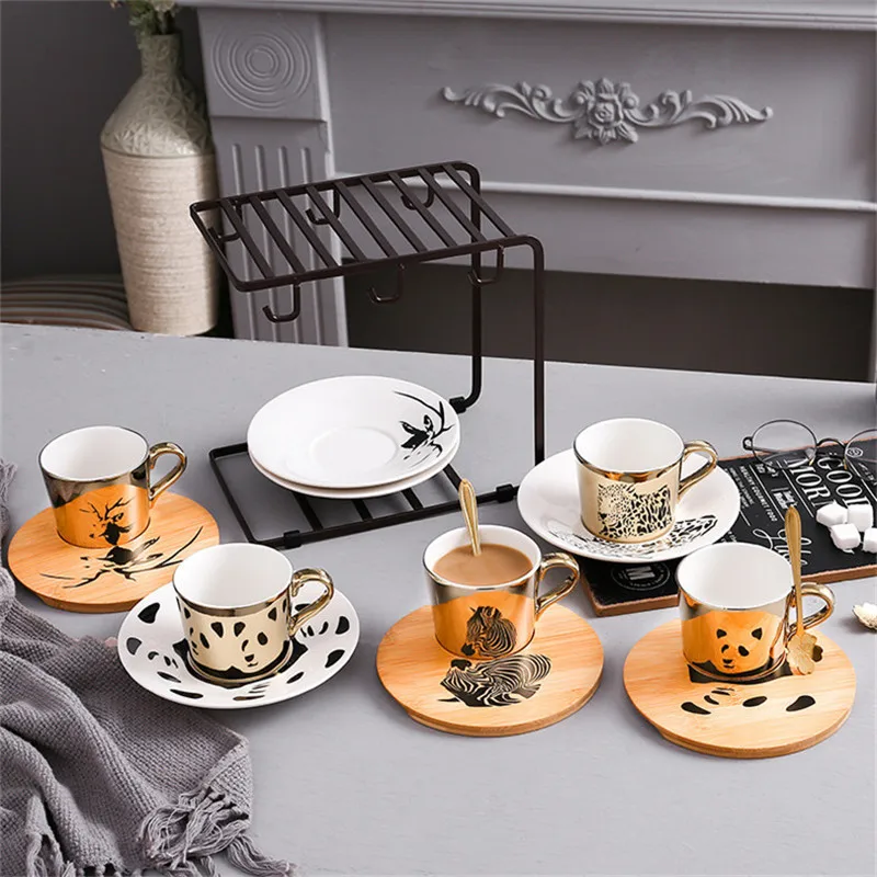 

Ceramic Coffee Mug Creative Reflection Cup with Tray and Scoop English Afternoon Tea Cup Set Drinkware Kitchen Decoration Tool