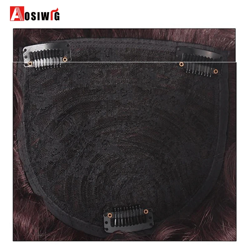 

AOSIWIG Synthetic Short Curly Black Brown Wig Top Toupee Clip In Hair Extension Replacement System Closure Hairpiece Bangs Women