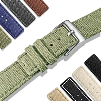 hemsut canvas watch bands quick release green stitches two pieces fabric watch straps heavy duty buckle 18mm 20mm 22mm