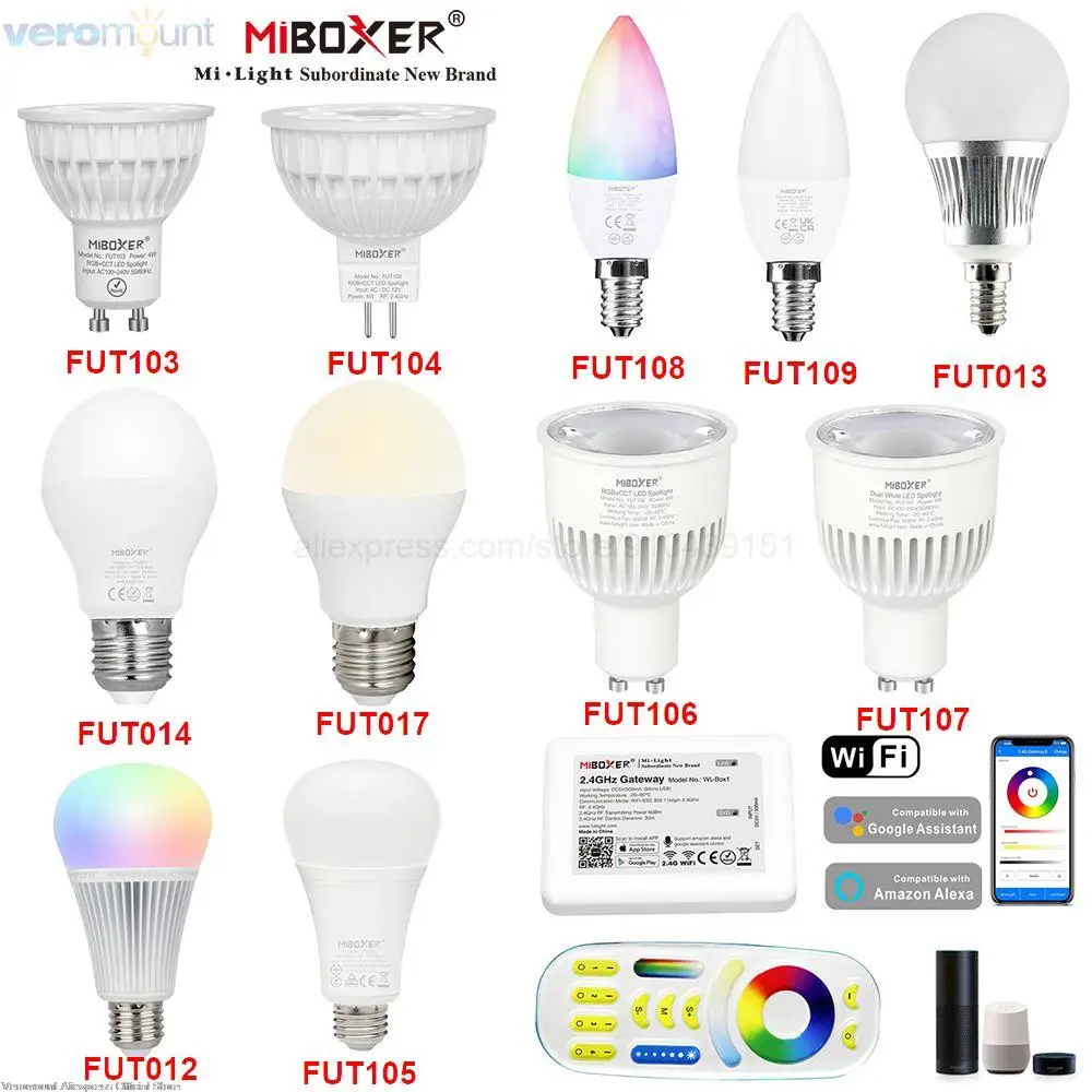 Беспроводсветодиодный Светодиодная лампа MiBoxer E27 GU10 MR16 E14 4 Вт 5 6 9 12 - купить по