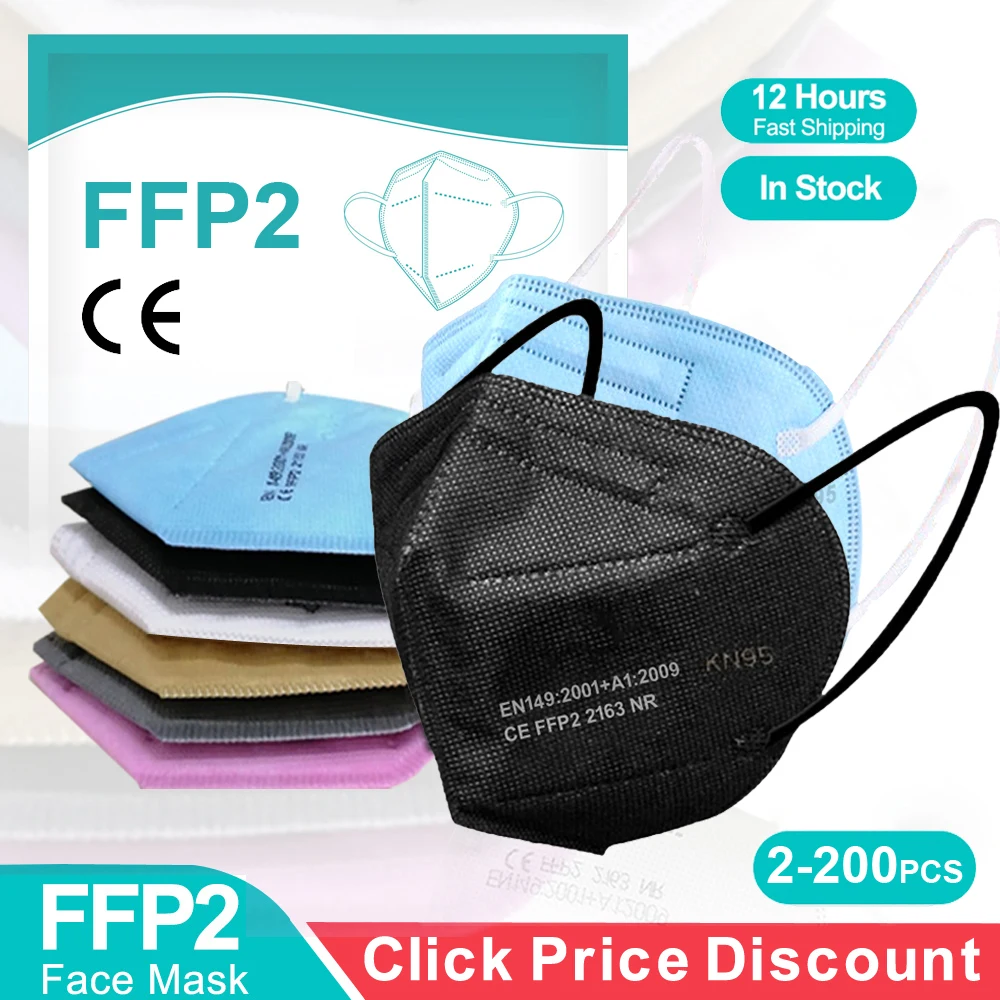 

FFP2 Mascarillas Negras 5 Layers Reusable KN95 Facial Mask Approved FPP2 Protective ffp2mask CE White Black Color Maski