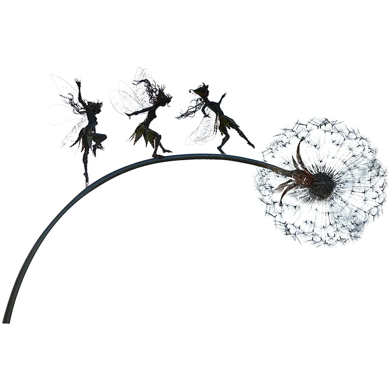 

Fairies Dandelions Dance Together Metal Garden Ornaments Yard Art Decor Stake Lawn Landscape Sculpture jardineria decoracion