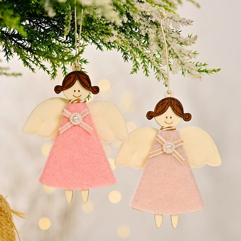 

Wooden Angel Girl Christmas Tree Pendant Decoration Hanging Ornament Home Decor Festive Party Tree Door Christmas Hang QW