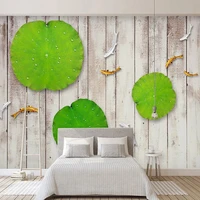 3d stereoscopic new chinese style photo mural embossed lotus leaf carp wood board tv sofa background wallpaper custom home decor
