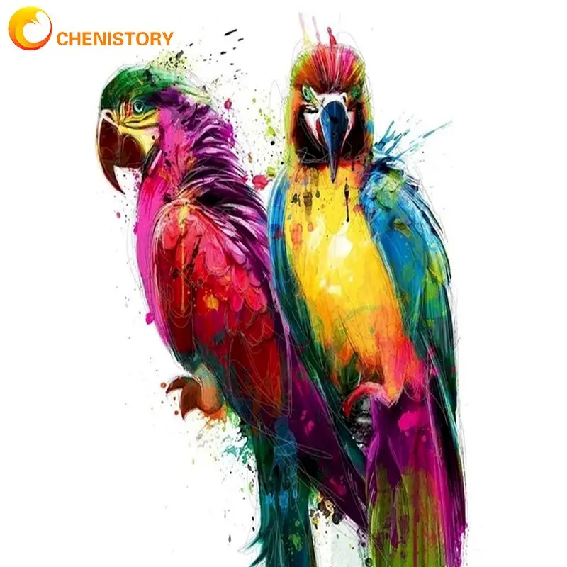 

CHENISTORY Colorful Parrot Animal Painting By Numbers Kits Diy Framed On Canvas Handmade Acrylic Oil Picture By Number Wall Deco