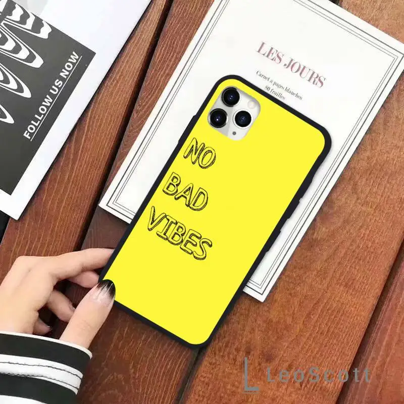 

No Bad Vibes color Text Phone Cases for iPhone 11 12 pro XS MAX 8 7 6 6S Plus X 5S SE 2020 XR Soft silicone