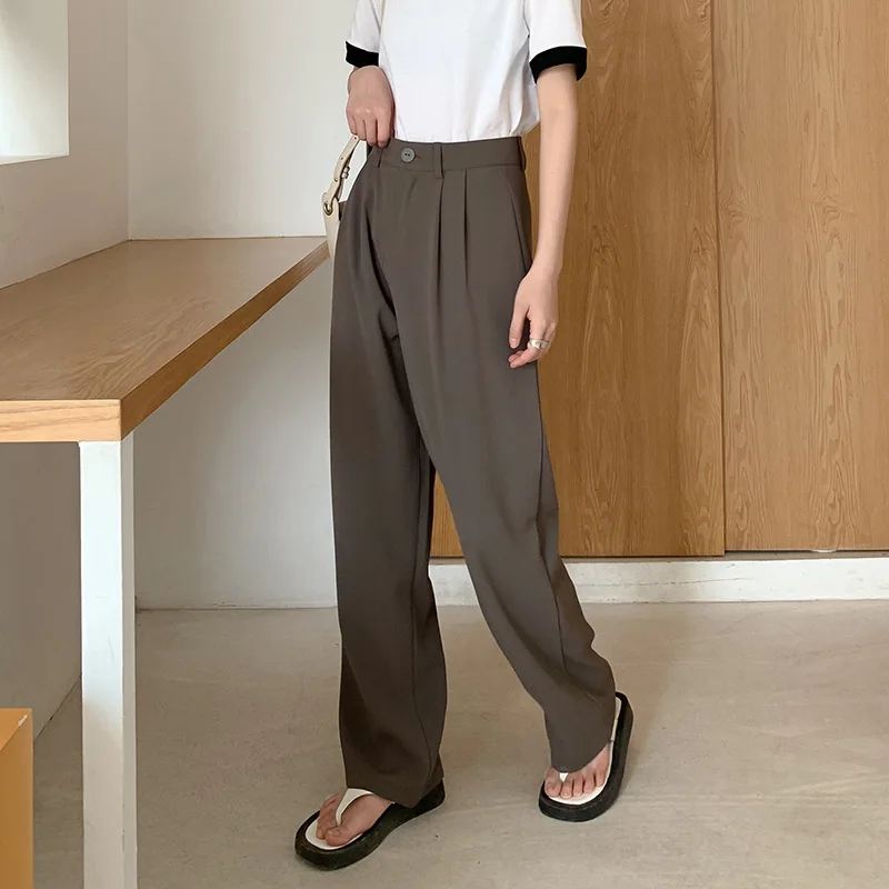 

2021 Trouser Solid High Waisted Pants Women Fashion Office Pants With Belt Casual Female Chic Wide Leg Suit Pants