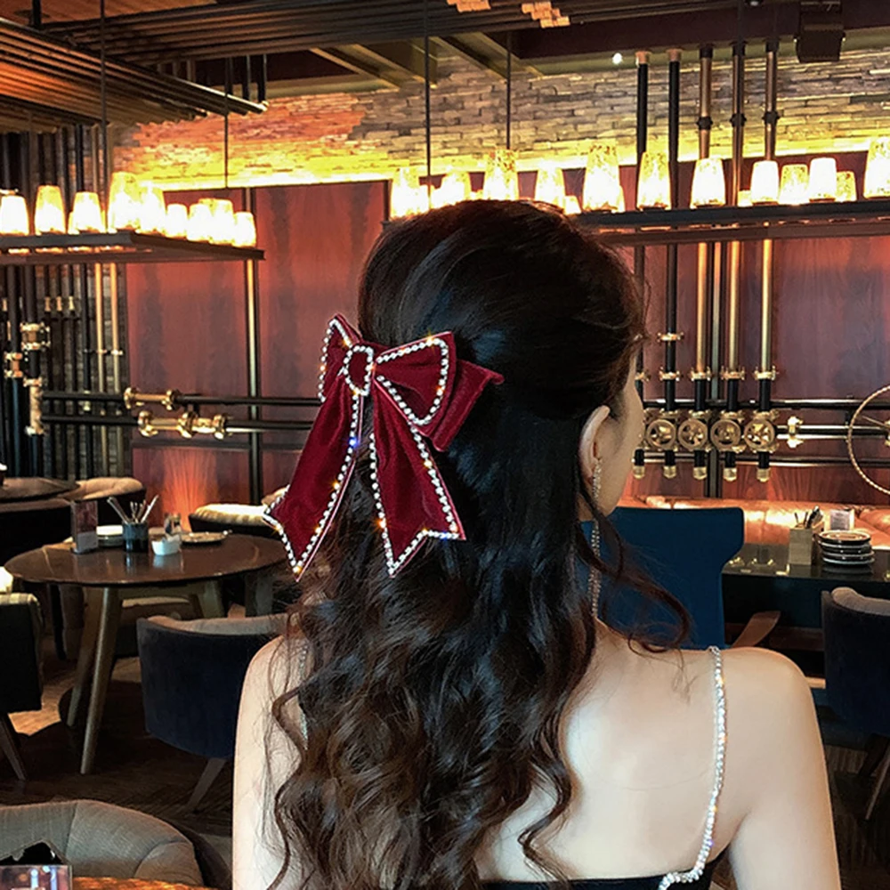 Бархатные заколки для волос с бантом взрослых Кристаллы Элегантные тканевые